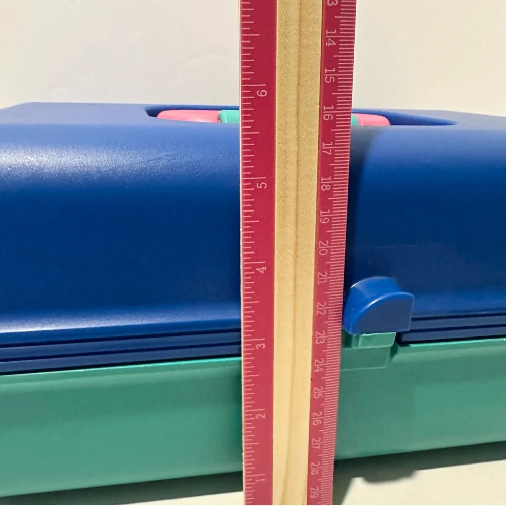 Vintage Cali Caboodle Blue Teal Pink Makeup Case Organize Sliding Tray 2602